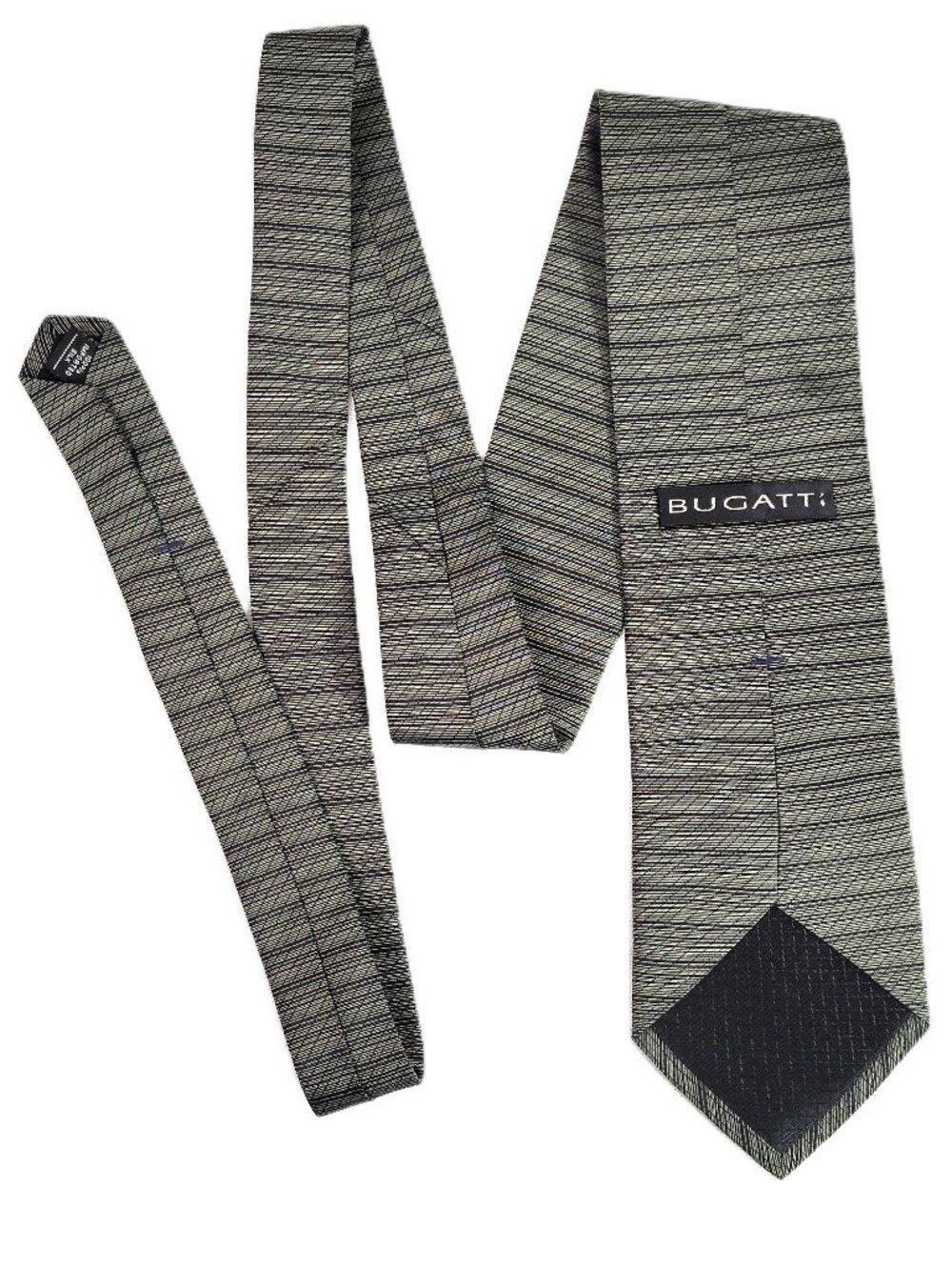 Bugatti Necktie Mens Gray Woven Fine Line Stripe 100% Imported Silk Tie